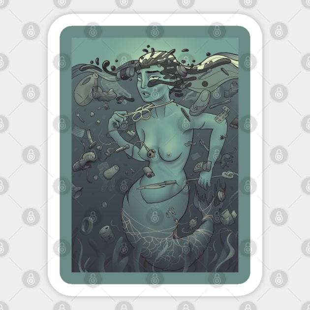 Mermay Mermaid: Endangered Species due to Plastic Pollution Overfishing Polluted Ocean Sticker by kgullholmen